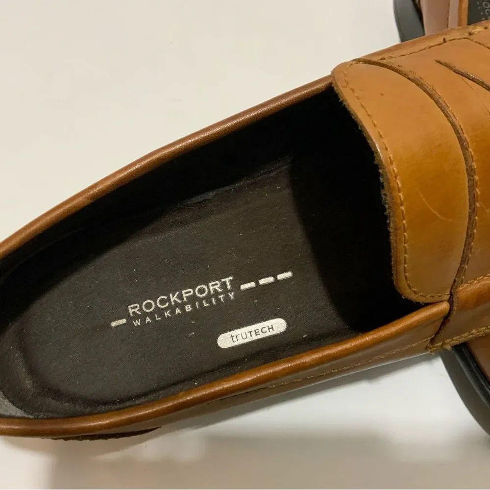 Rockport Walkability Trutech Brown Leather Slip On Casual Loafers Size 10 M